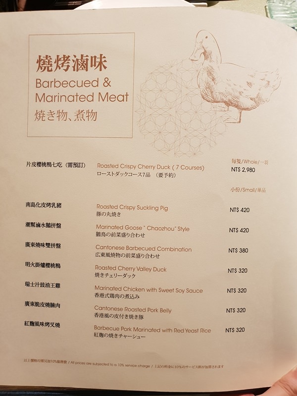 【台南美食】台南晶英酒店晶英軒。極品烤鴨宴完整菜單Menu