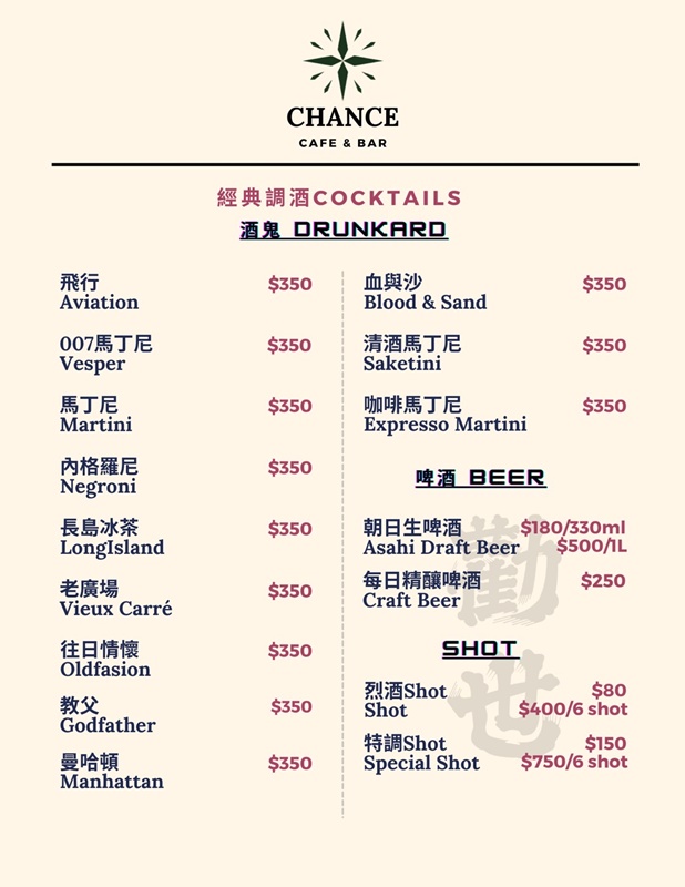 【台北美食】Chance Cafe & Bar 無心戒酒互助會成都分會。西門町酒吧推薦！上午11點就能開喝～每日新鮮水果特調和超有噱頭剝皮辣椒酒！